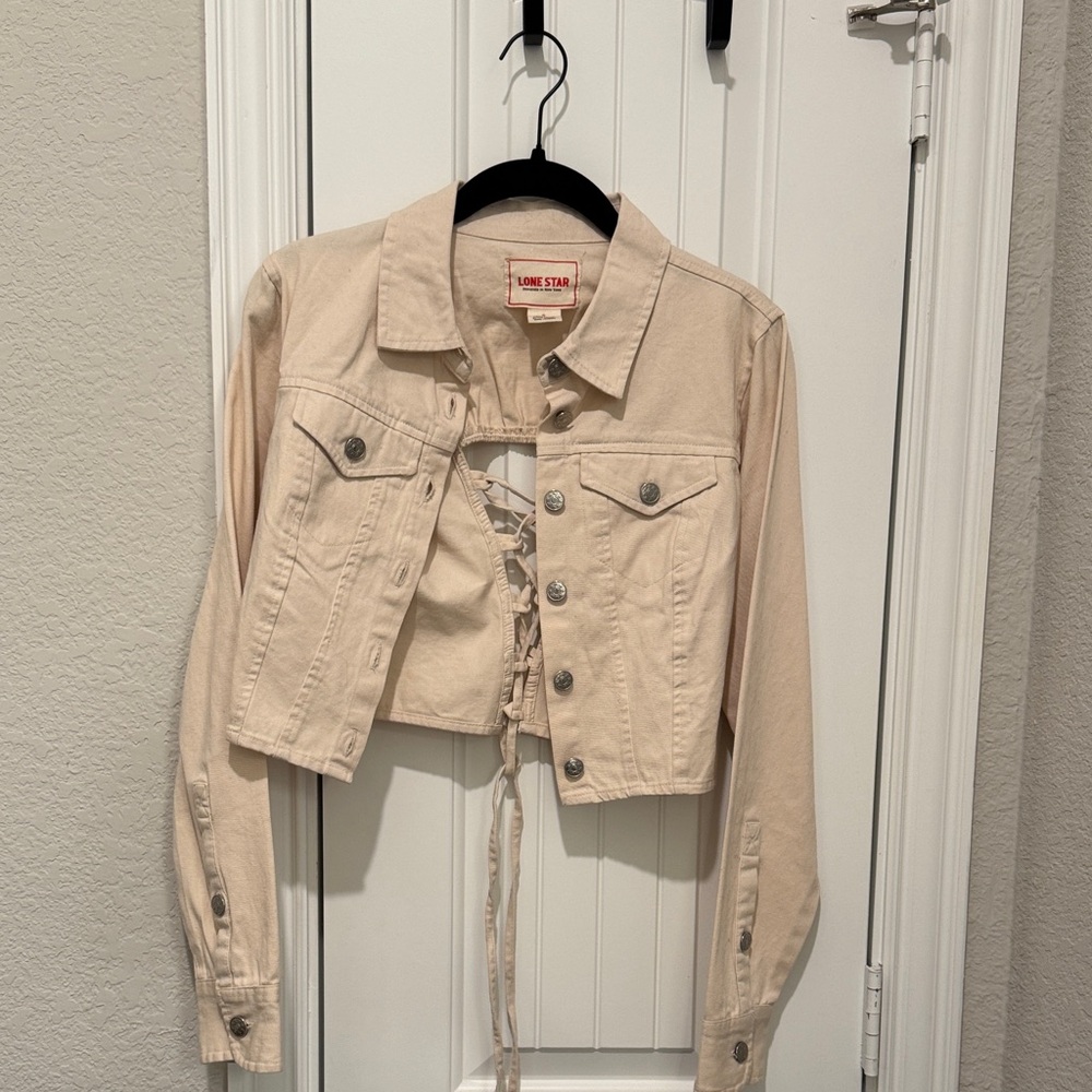 Women's Lace Up Cropped Cotton Canvas Jacket
